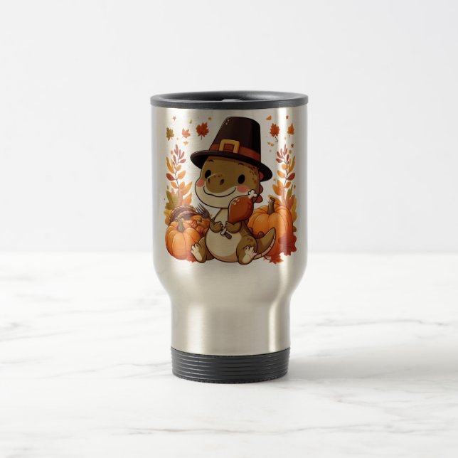 Cute Thanksgiving Dinosaur Travel Mug (Center)
