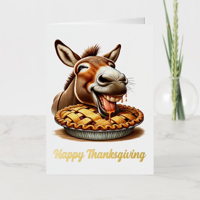 Cute Thanksgiving Donkey Foil Greeting Card (Front)