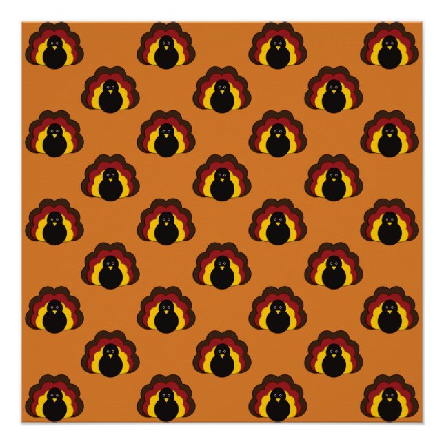 Cute Thanksgiving Fall Turkey Pattern Poster (Front)