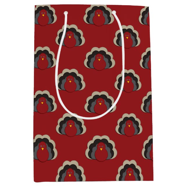 Cute Thanksgiving Fall Turkey Pattern Print Medium Gift Bag (Front)