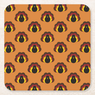 Cute Thanksgiving Fall Turkey Pattern Square Paper Coaster