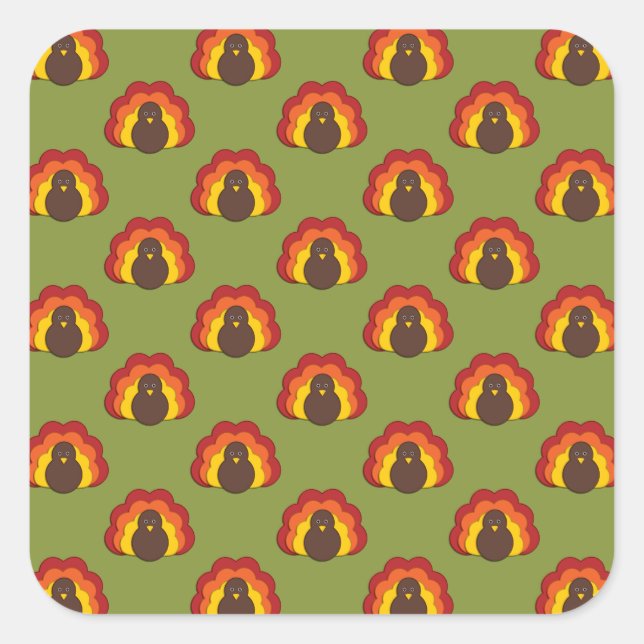 Cute Thanksgiving Fall Turkey Pattern Square Sticker (Front)