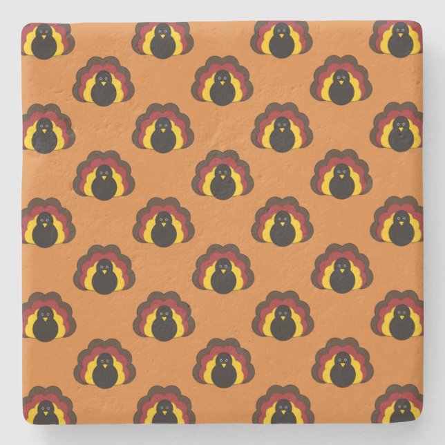 Cute Thanksgiving Fall Turkey Pattern Stone Coaster (Front)