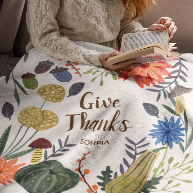 Cute Thanksgiving floral mushroom fall Fleece Blanket (Cute Thanksgiving floral mushroom fall Fleece Blanket)