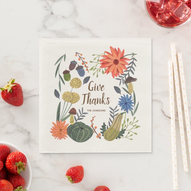Cute Thanksgiving floral mushroom fall Napkin (Insitu)