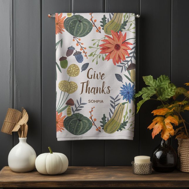Cute Thanksgiving floral mushroom fall Tea Towel (Cute Thanksgiving floral mushroom fall Kitchen Towel)