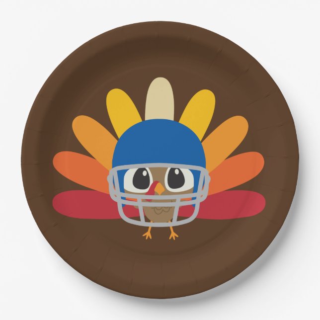 Cute Thanksgiving football turkey add message Paper Plate (Front)