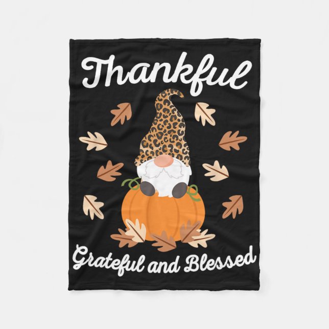 Cute Thanksgiving Gnome Leopard Gnomes Fall Pumpki Fleece Blanket (Front)