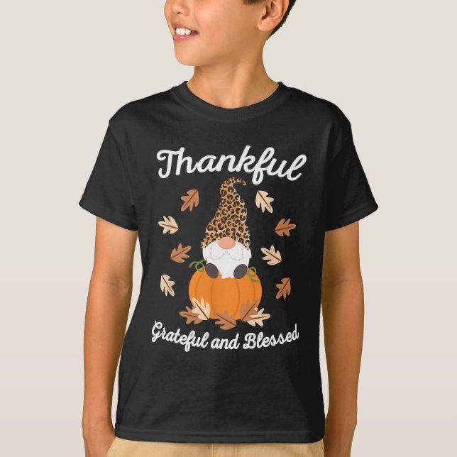 Cute Thanksgiving Gnome Leopard Gnomes Fall Pumpki T-Shirt (Front)