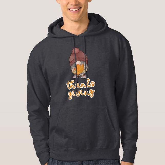 Cute Thanksgiving Gnome with Autumn Leaf Hoodie (Front)