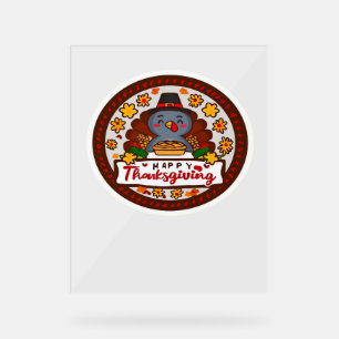 Cute Thanksgiving Gnome with Turkey Illustration C Acrylic Sign