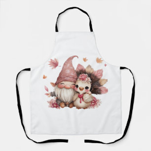 Cute Thanksgiving Gnome with Turkey Illustration C Apron