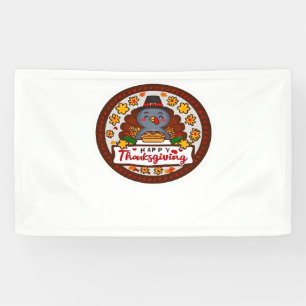 Cute Thanksgiving Gnome with Turkey Illustration C Banner