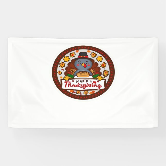 Cute Thanksgiving Gnome with Turkey Illustration C Banner (Horizontal)