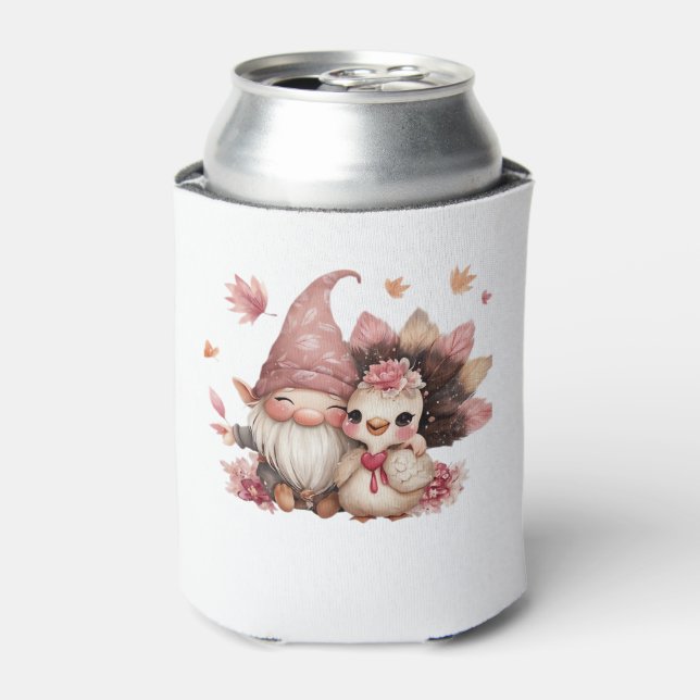 Cute Thanksgiving Gnome with Turkey Illustration C Can Cooler (Can Front)