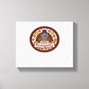 Cute Thanksgiving Gnome with Turkey Illustration C Canvas Print