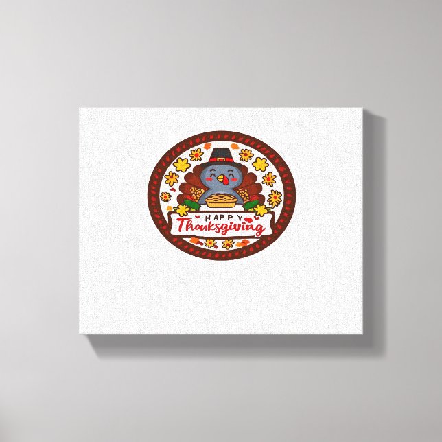 Cute Thanksgiving Gnome with Turkey Illustration C Canvas Print (Front)