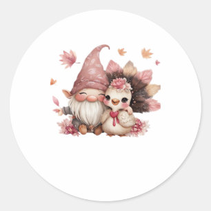 Cute Thanksgiving Gnome with Turkey Illustration C Classic Round Sticker