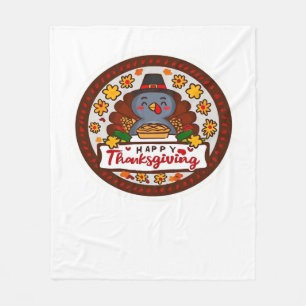 Cute Thanksgiving Gnome with Turkey Illustration C Fleece Blanket