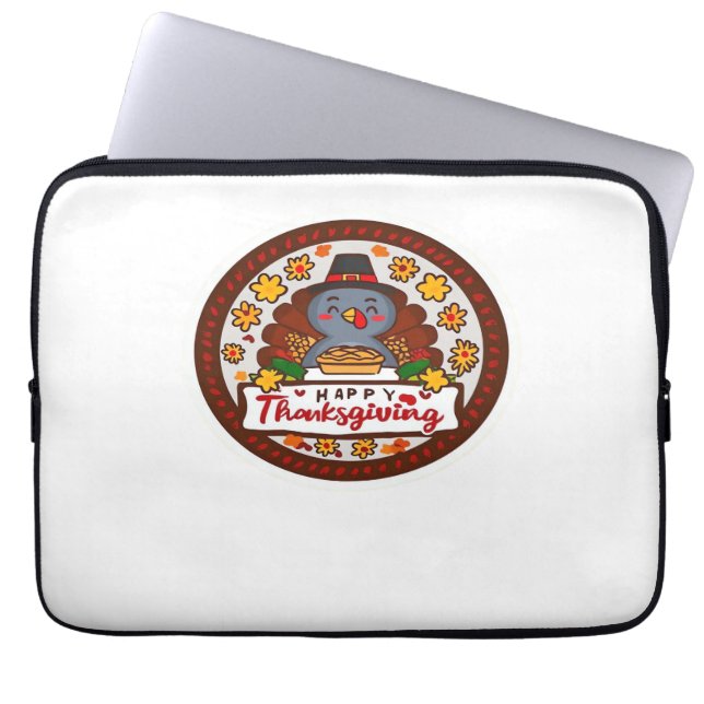 Cute Thanksgiving Gnome with Turkey Illustration C Laptop Sleeve (Front)