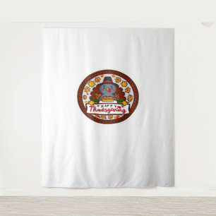 Cute Thanksgiving Gnome with Turkey Illustration C Tapestry