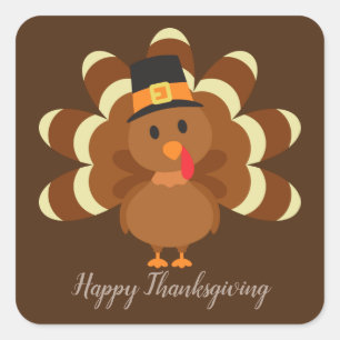 Cute Thanksgiving Holiday turkey add message Square Sticker