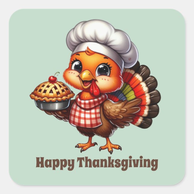 Cute Thanksgiving Holiday turkey customisable  Square Sticker (Front)