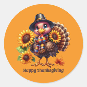 Cute Thanksgiving Holiday turkey customizable  Classic Round Sticker