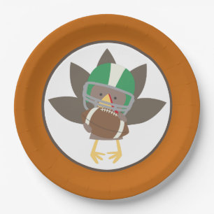 Cute Thanksgiving Holiday turkey football party Paper Plate