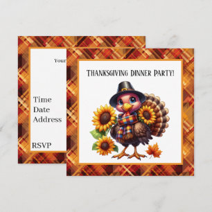 Cute Thanksgiving Holiday turkey Invitation