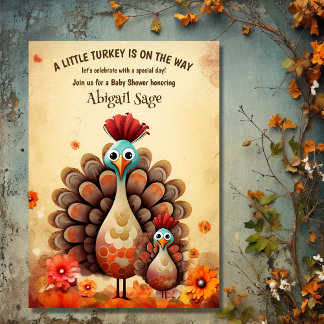 Cute Thanksgiving Mum and Baby Turkey Baby Shower Invitation