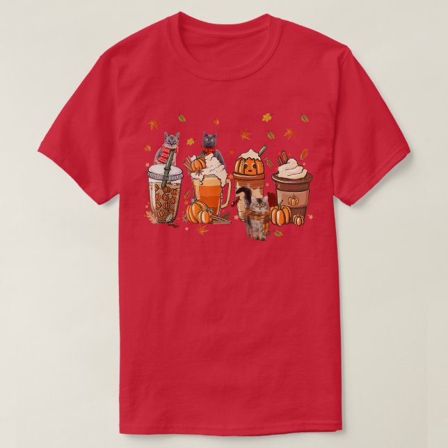 Cute Thanksgiving Pattern For Autumn Cat Love Pump T-Shirt (Design Front)