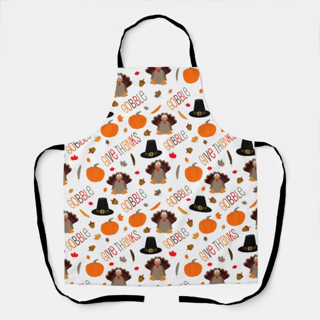 Cute Thanksgiving Pattern Gobble Give Thanks Apron (Front)