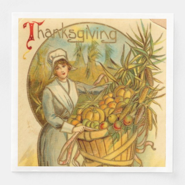 cute Thanksgiving Pilgrims Holiday Napkin (Front)