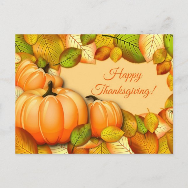 Cute Thanksgiving Pumpkin Holiday Postcard (Front)