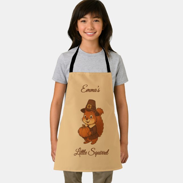 cute Thanksgiving Squirrel Pumpkin illustration Apron (Insitu)