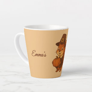 cute Thanksgiving Squirrel Pumpkin illustration Latte Mug