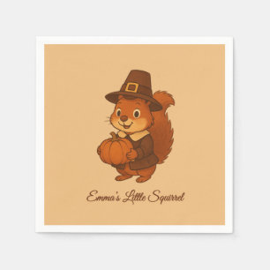 cute Thanksgiving Squirrel Pumpkin illustration Napkin