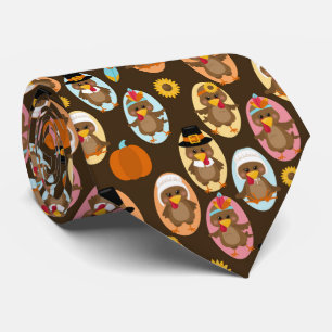 Cute Thanksgiving tiled turkey Holiday tie