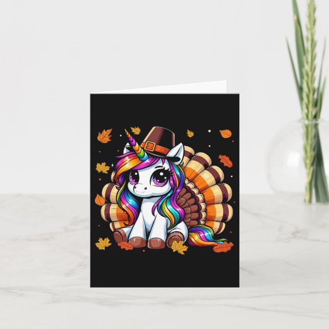 Cute Thanksgiving Toddler Turkey Unicorn Girls Kid Card (Front)