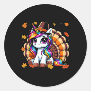 Cute Thanksgiving Toddler Turkey Unicorn Girls Kid Classic Round Sticker