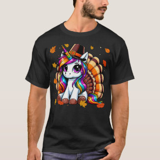 Cute Thanksgiving Toddler Turkey Unicorn Girls Kid T-Shirt