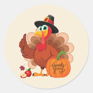 Cute Thanksgiving Turkey and Pumpkin Harvest  Classic Round Sticker