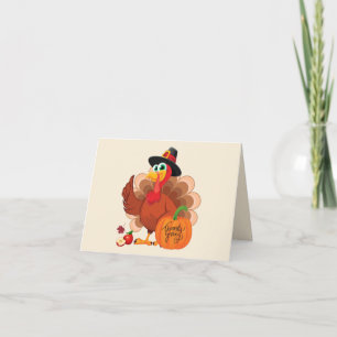 Cute Thanksgiving Turkey and Pumpkin Harvest  Thank You Card