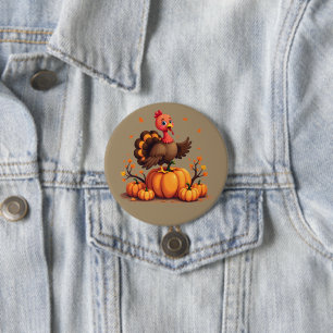 Cute Thanksgiving Turkey Autumn Pumpkins Scene 7.5 Cm Round Badge