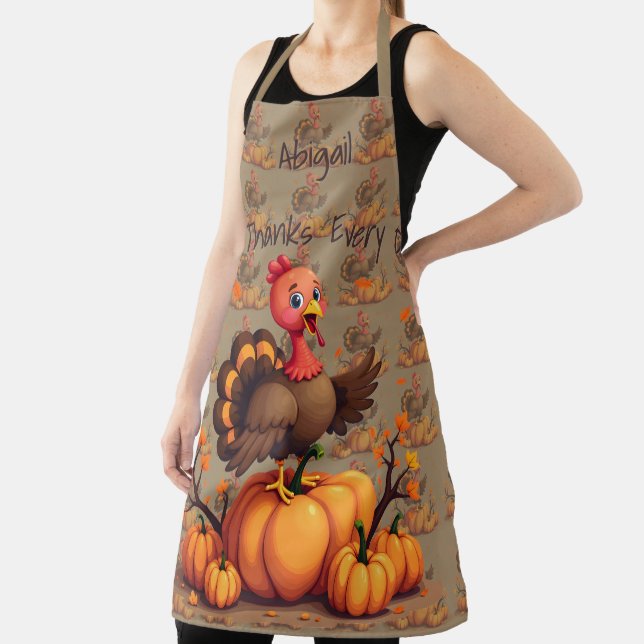 Cute Thanksgiving Turkey Autumn Pumpkins Scene Apron (Insitu)