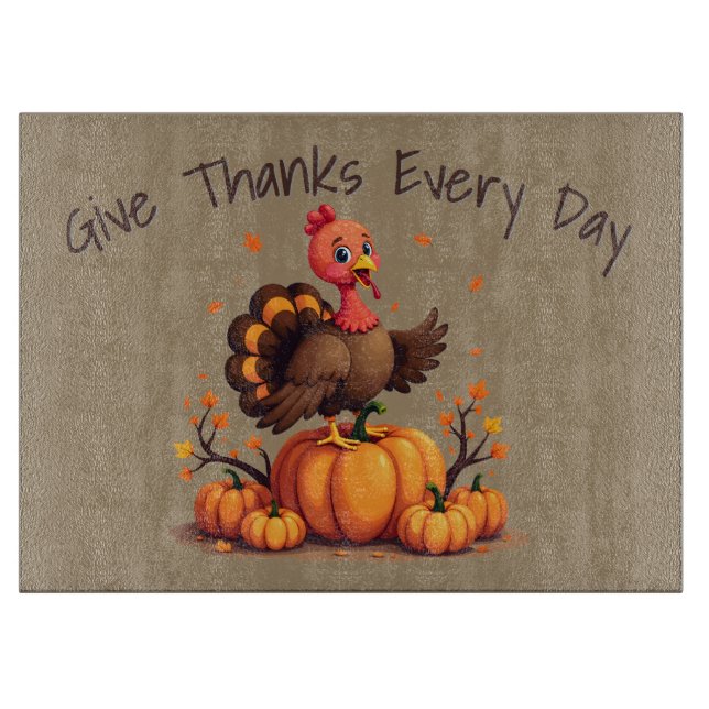 Cute Thanksgiving Turkey Autumn Pumpkins Scene Cutting Board (Front)