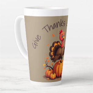 Cute Thanksgiving Turkey Autumn Pumpkins Scene Latte Mug