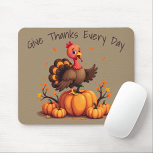 Cute Thanksgiving Turkey Autumn Pumpkins Scene Mouse Mat