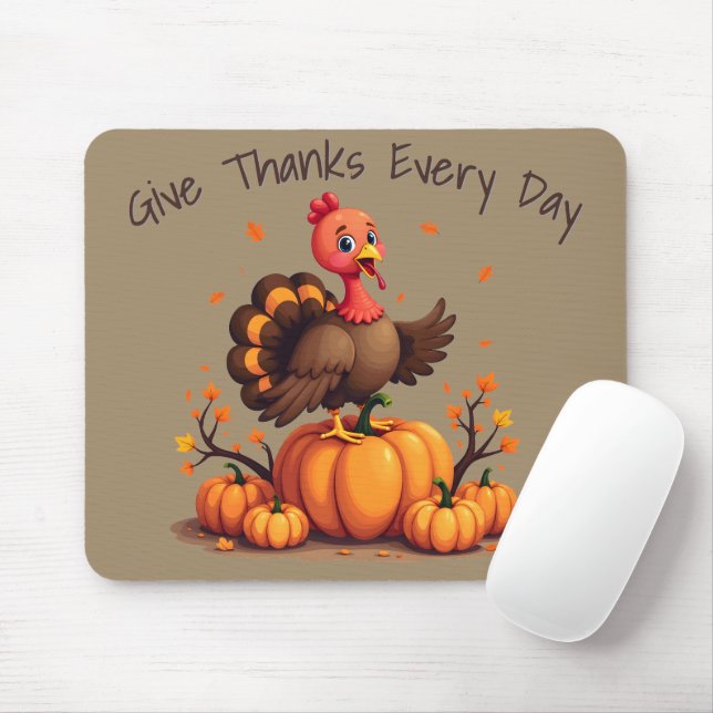 Cute Thanksgiving Turkey Autumn Pumpkins Scene Mouse Mat (With Mouse)